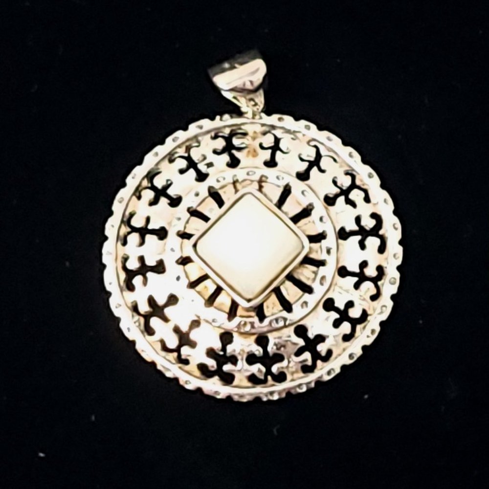 Sterling Silver Pendant 925 Mexico 6V-02 Pearlescent Glass Stone Antiqua 7708